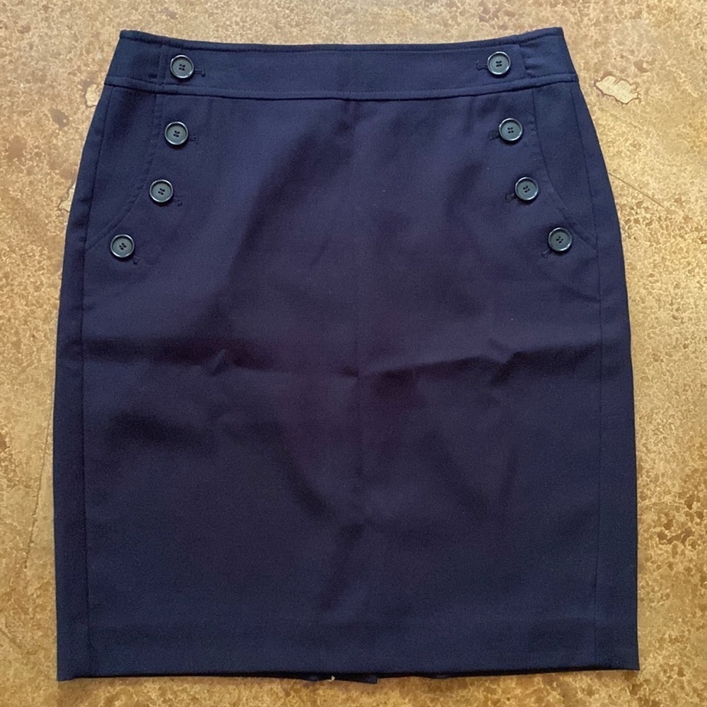 ANN Taylor Loft Navy nautical button‎ front pencil skirt